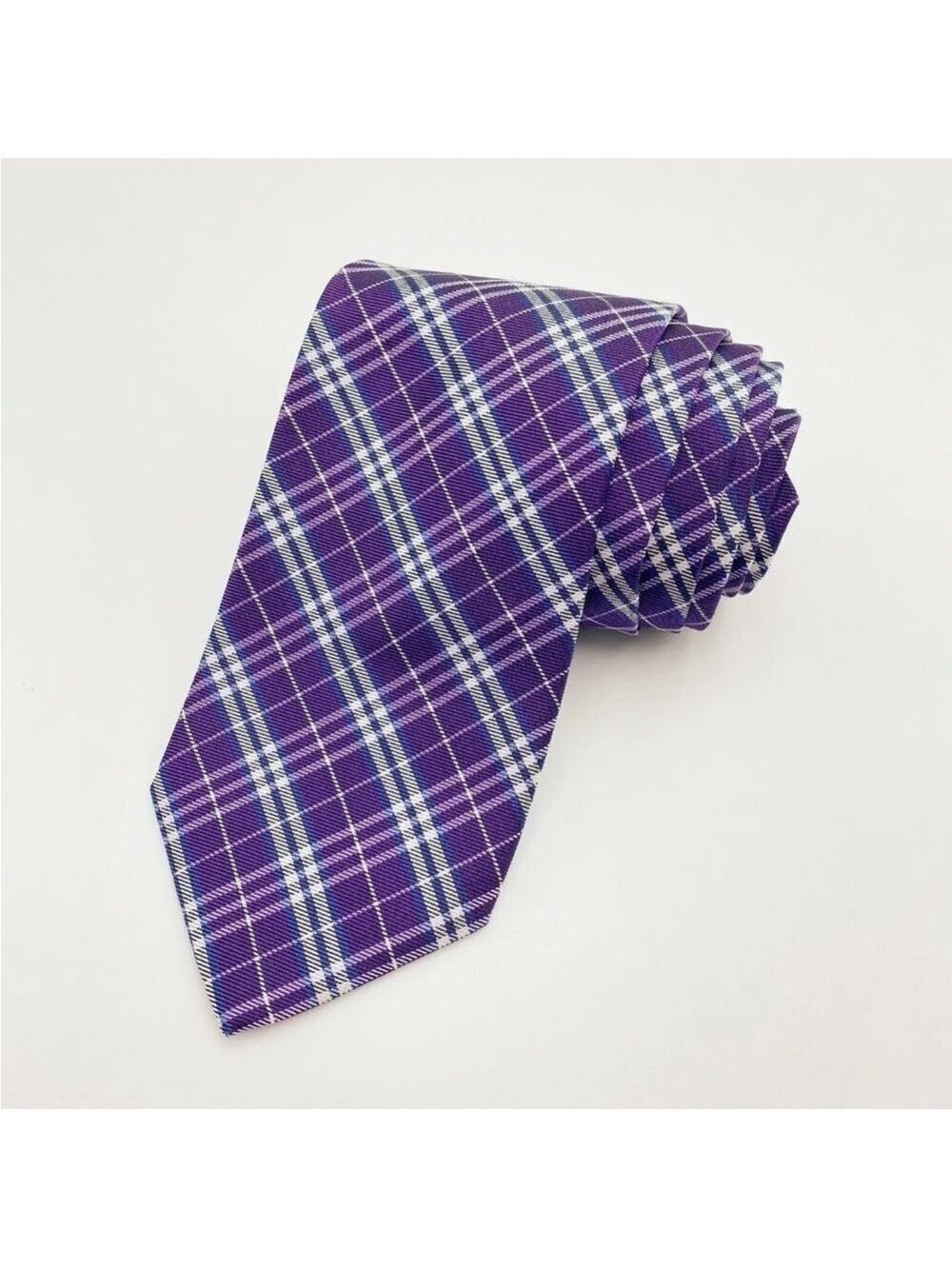 BROOKS BROTHERS Mens Neck Tie Silk Woven In Italy Purple White Plaid USA Made